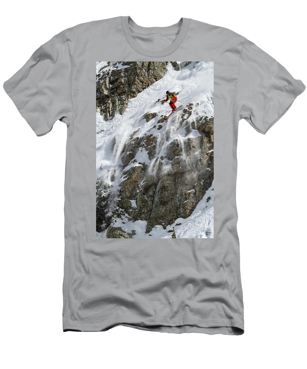 Utah T-Shirt featuring the photograph Extreme Skiing Competition Skier - Snowbird, Utah by Brett Pelletier