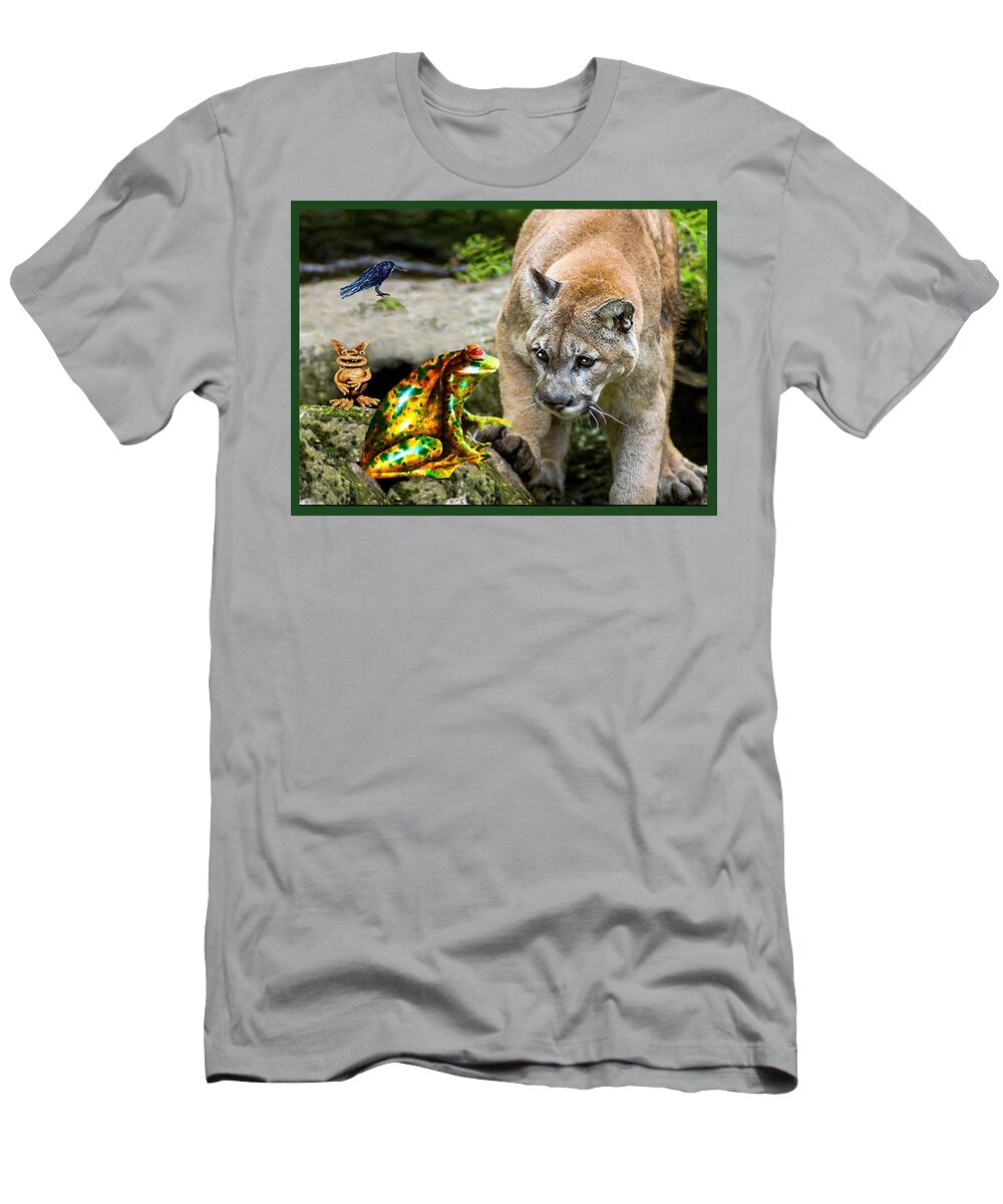 Cougar T-Shirt featuring the mixed media Eye to Eye by Hartmut Jager