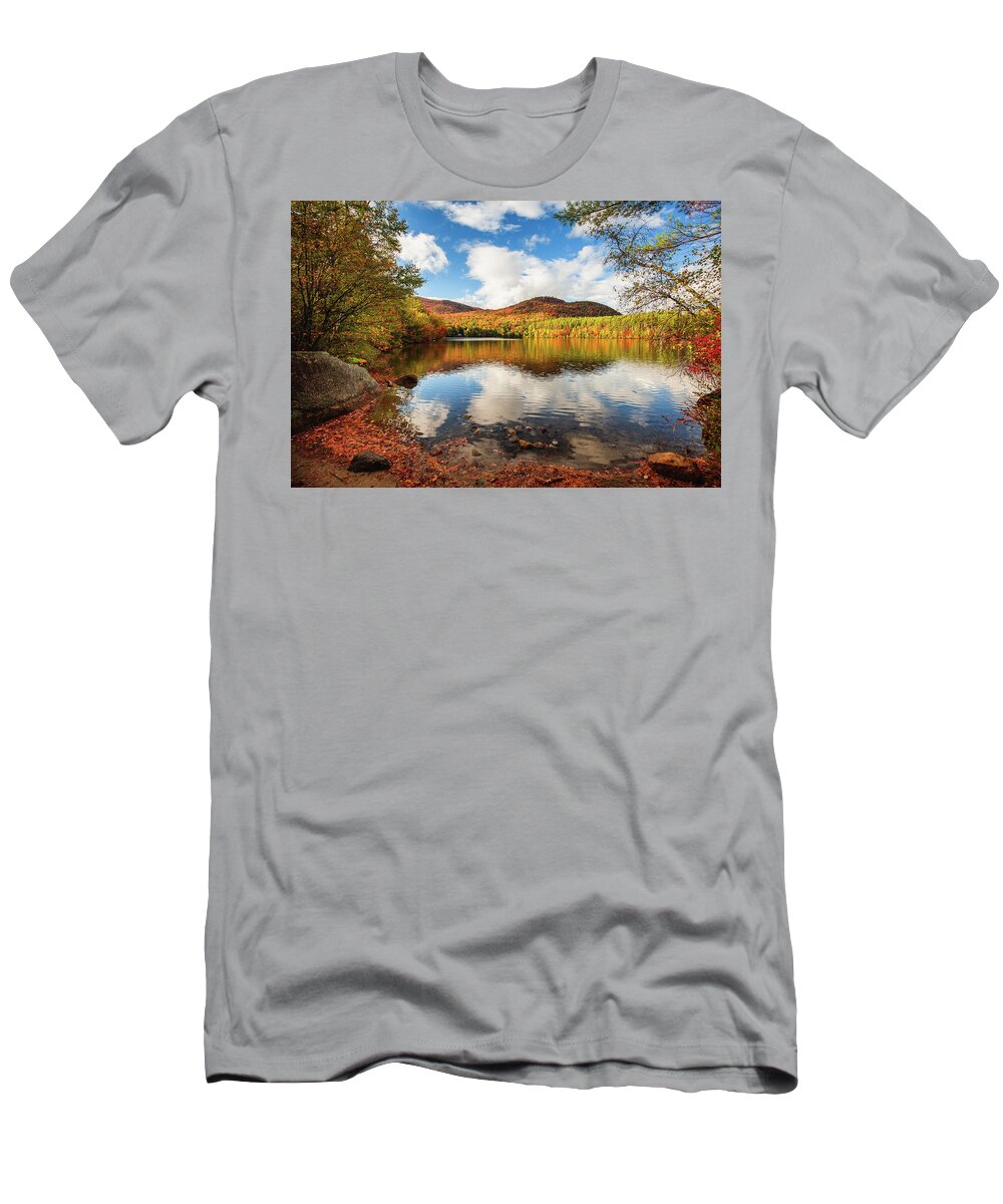 New Hampshire T-Shirt featuring the photograph Fall at Mirror Lake Beach by Robert Clifford