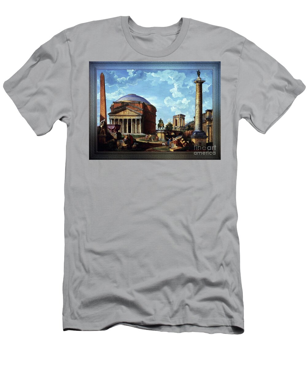 Architectural Fantasy T-Shirt featuring the painting Fantasy View with the Pantheon and other Monuments of Old Rome by Rolando Burbon