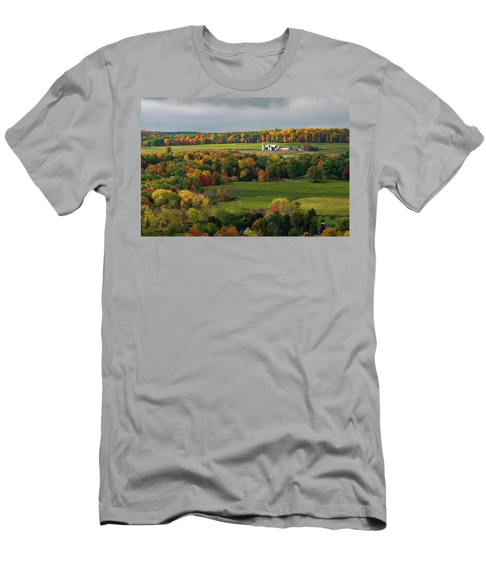 Farm T-Shirt featuring the photograph Farmhouse Among the Autumn Colors by Nicole Lloyd