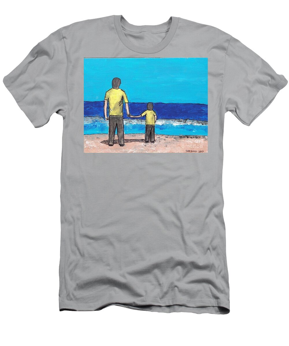  T-Shirt featuring the painting The Father Son at the Beach by Mark SanSouci