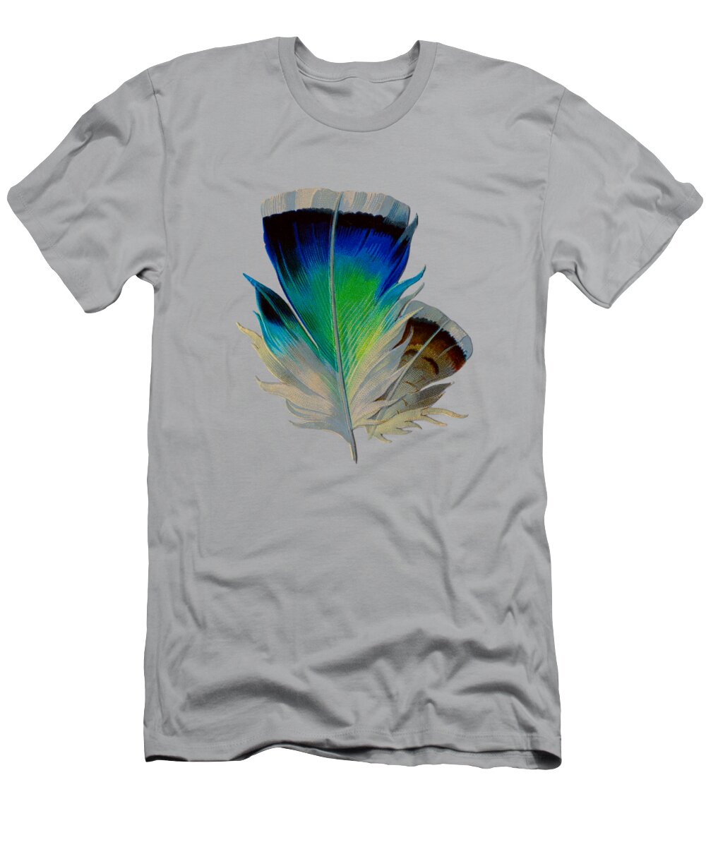 Feather T-Shirt featuring the digital art Feather In Blue And Green by Madame Memento
