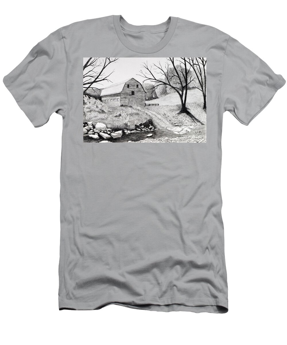 Barn T-Shirt featuring the drawing Femme Osage Valley Barn by Garry McMichael