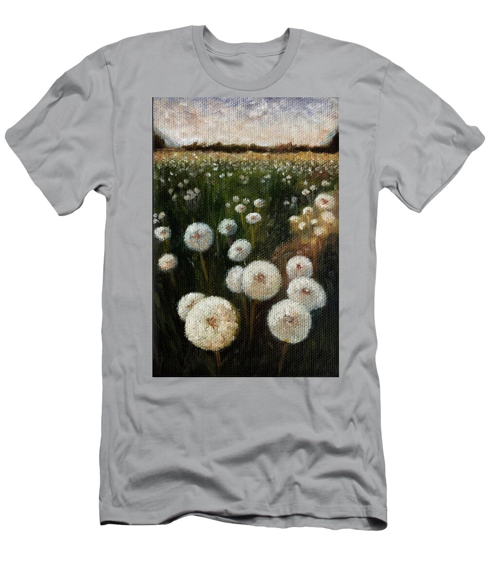 Dandelion T-Shirt featuring the painting Field of Wishes by Tracy Hutchinson
