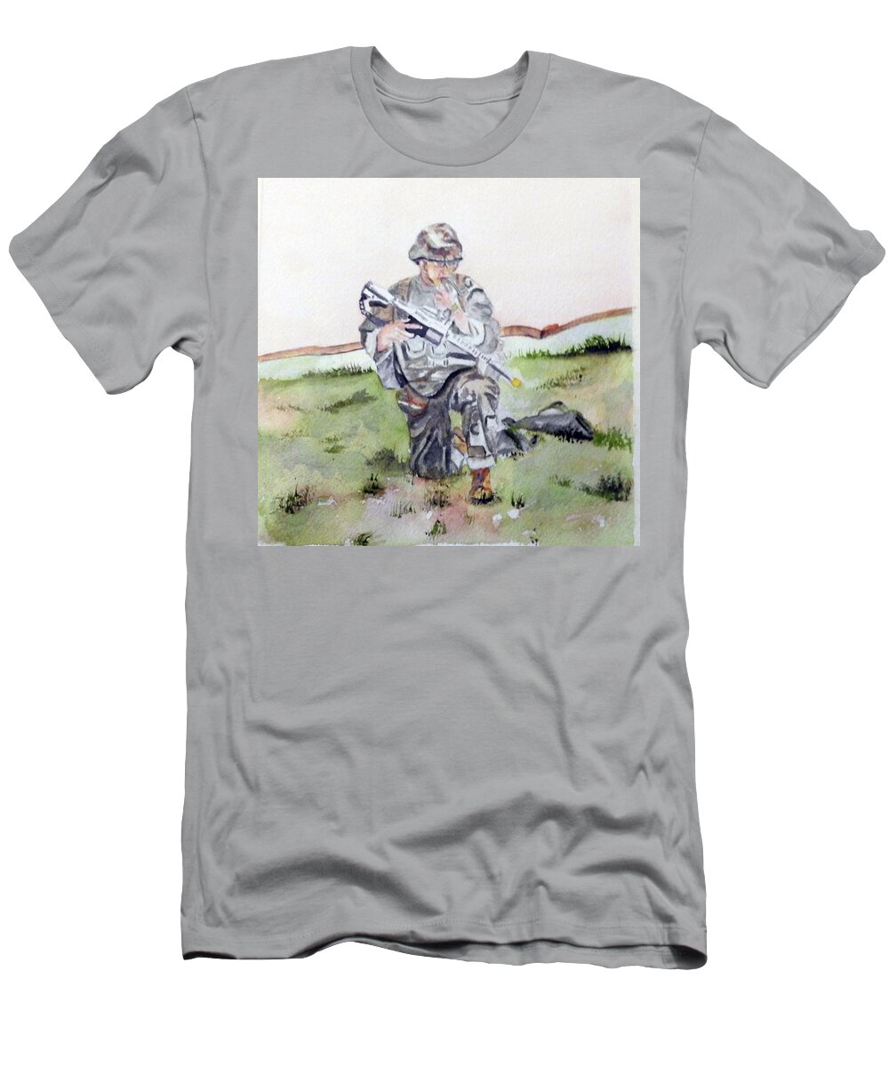 Basic T-Shirt featuring the painting Field Training by Barbara F Johnson