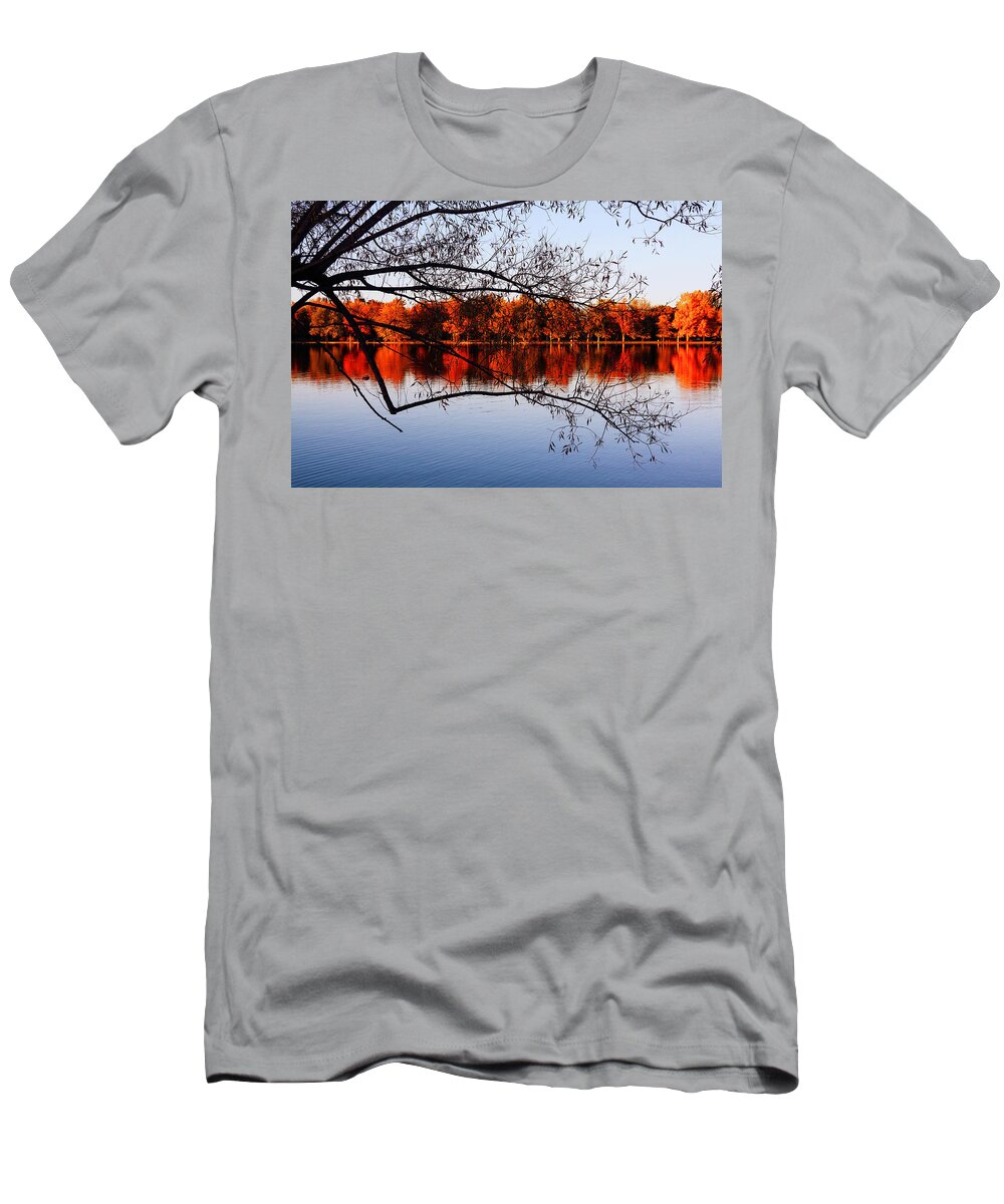 Fiery Colors T-Shirt featuring the photograph Fiery colors on the lake by Tatiana Travelways
