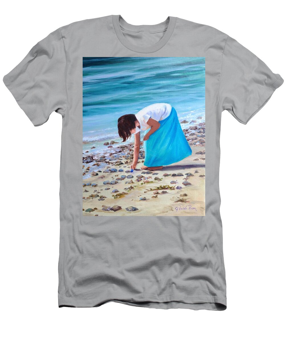 Ocean T-Shirt featuring the painting Finding Sea Glass by Judy Rixom