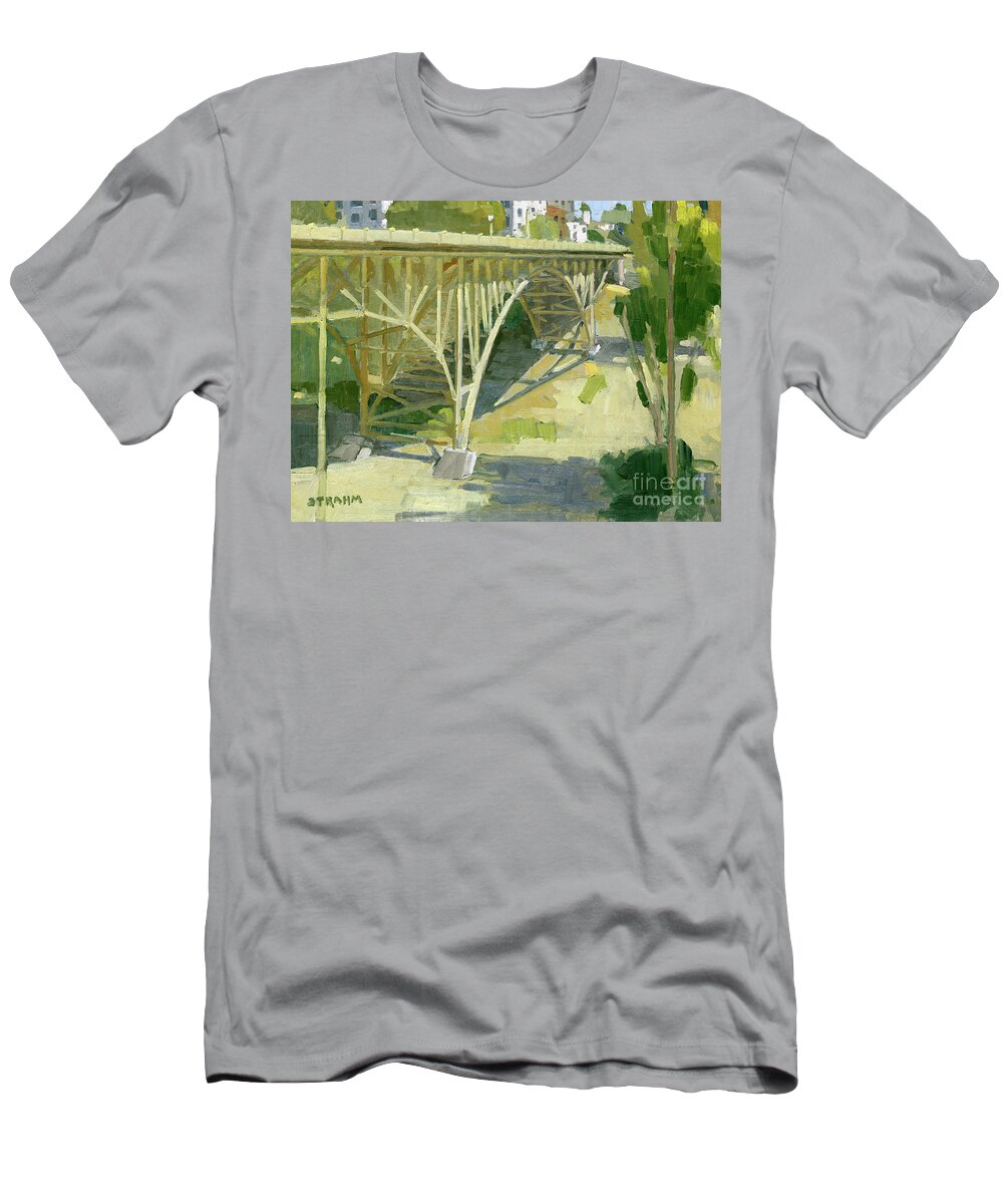 First Avenue Bridge T-Shirt featuring the painting First Ave. Bridge, San Diego by Paul Strahm
