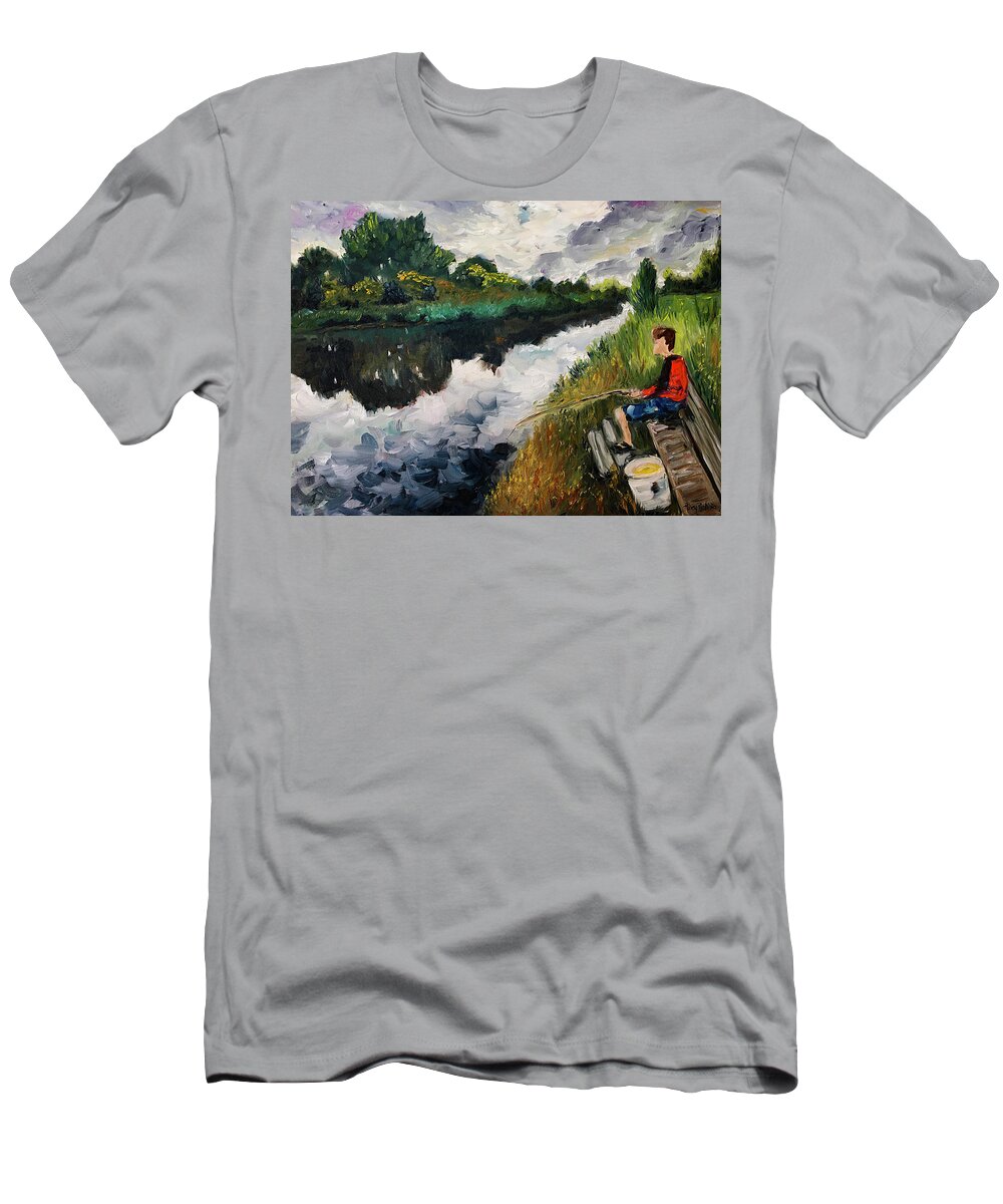 Fishing T-Shirt featuring the painting Fishing in Groningen by Roxy Rich