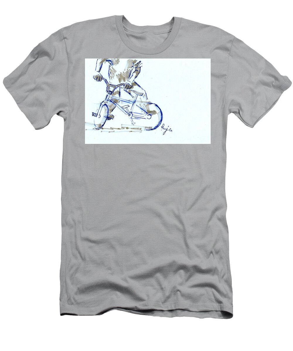  T-Shirt featuring the drawing Flatland BMX halflash trick drawing by Mike Jory