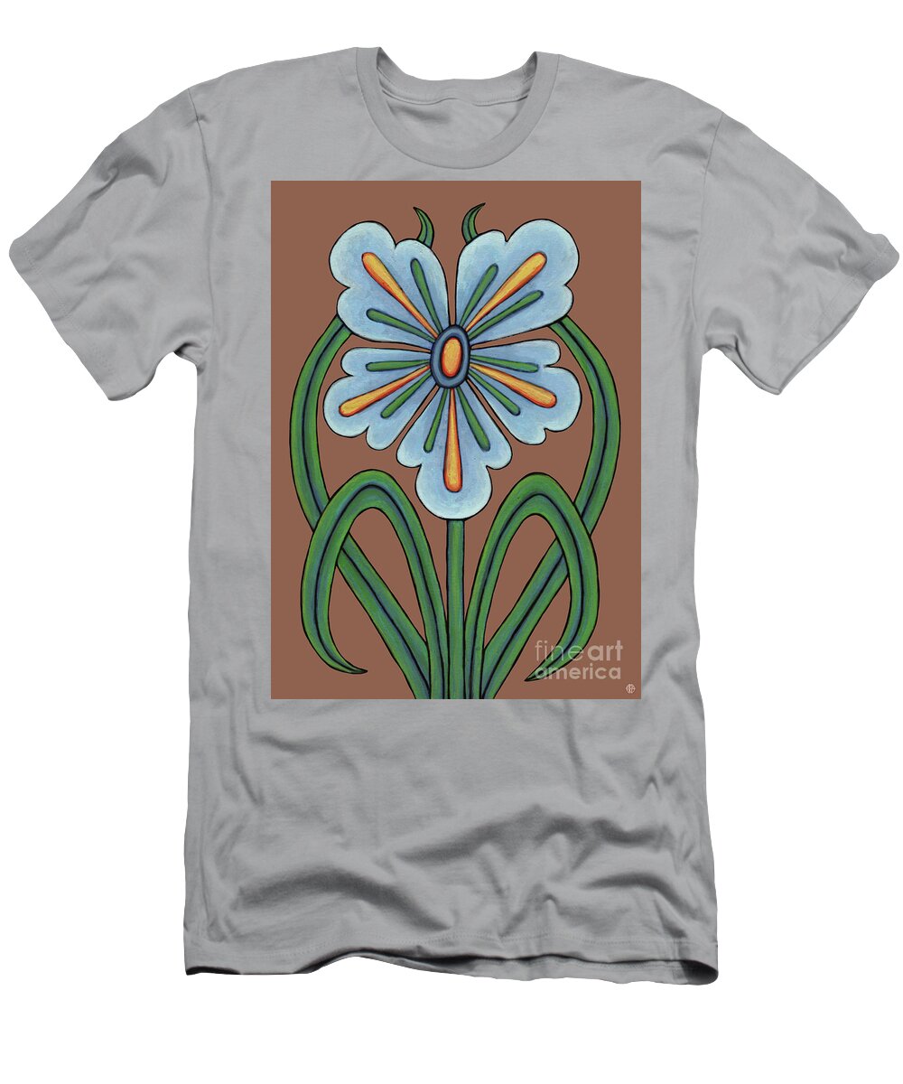 Flower T-Shirt featuring the painting Fleur Nouveau Hortense. Vintage Vibes, Brown. by Amy E Fraser