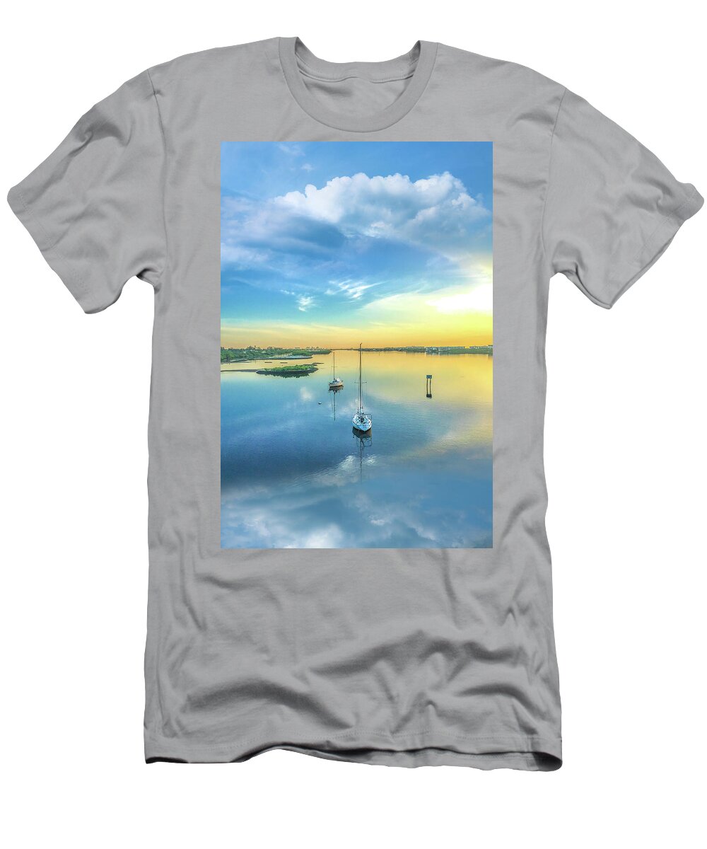 Boats T-Shirt featuring the photograph Floating on Morning Clouds by Debra and Dave Vanderlaan