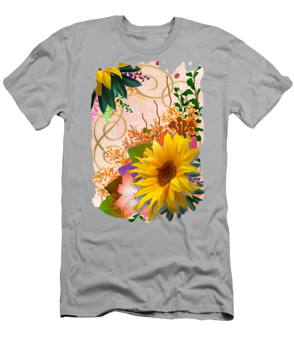 Autumn T-Shirt featuring the digital art Floral Autumn Seasonal Card of November Colors by Delynn Addams