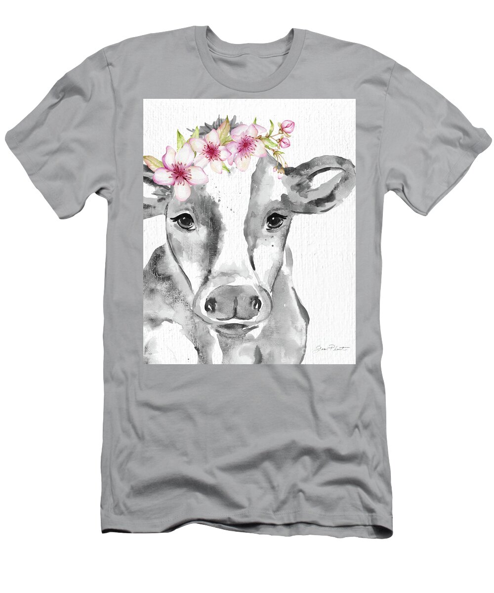 Cow T-Shirt featuring the painting Floral Cow A by Jean Plout