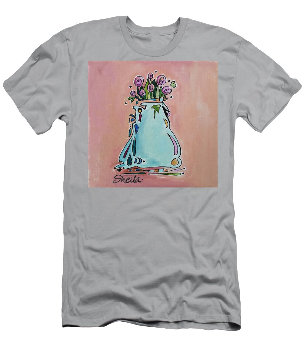 Still Life T-Shirt featuring the painting Flowers Blue Vase by Sheila Romard
