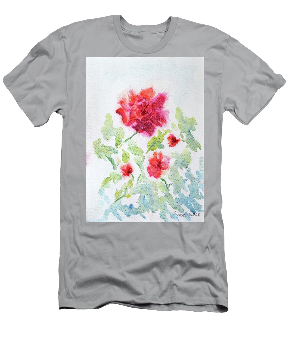 Flowers From My Garden T-Shirt featuring the painting Flowers from my garden 1 by Uma Krishnamoorthy