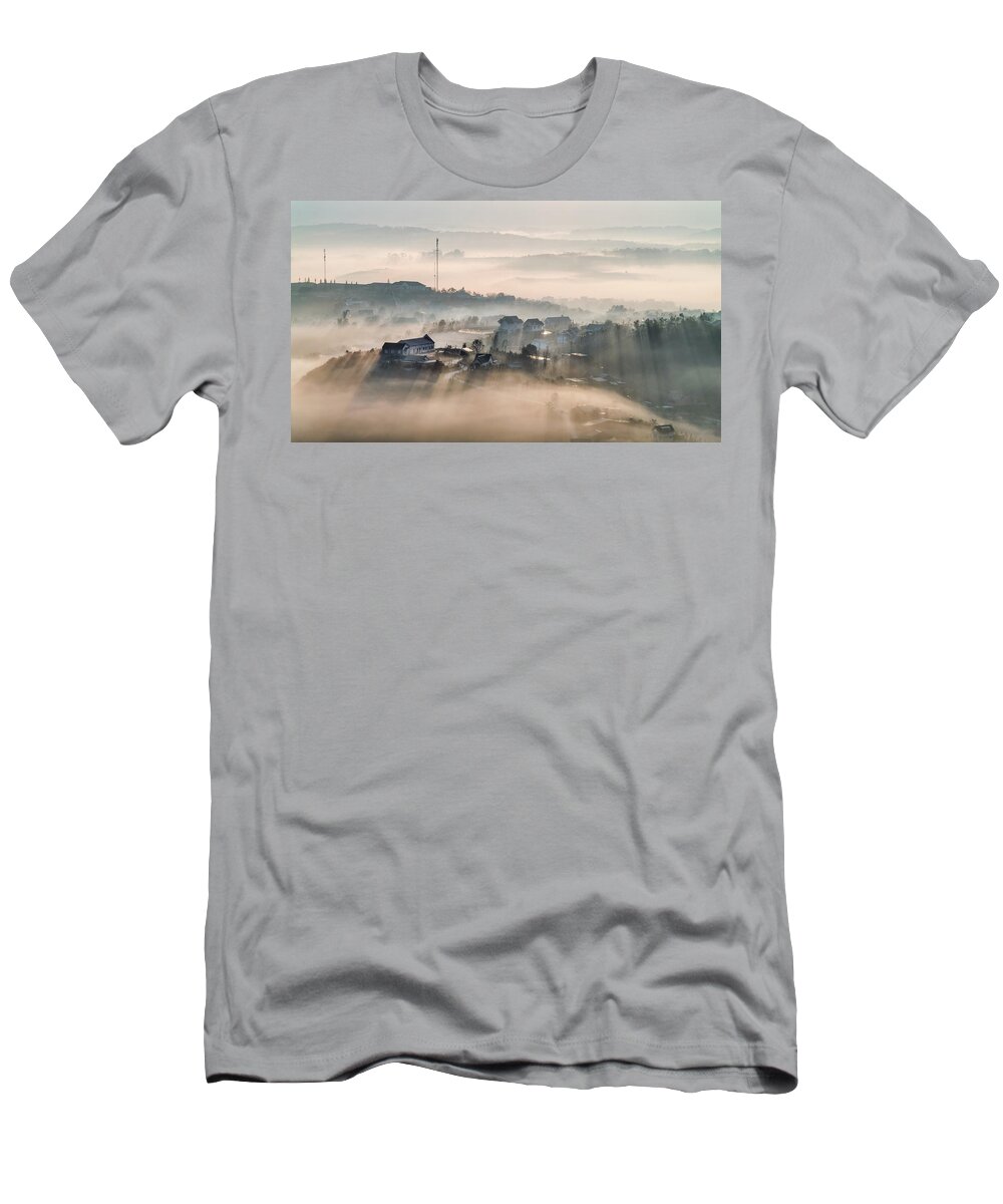 Landscape T-Shirt featuring the photograph Fog Cover Small Village by Khanh Bui Phu