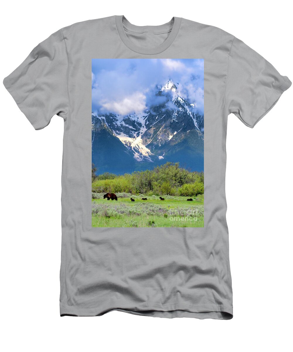 Grizzly Bears T-Shirt featuring the photograph Follow Mama by Deby Dixon