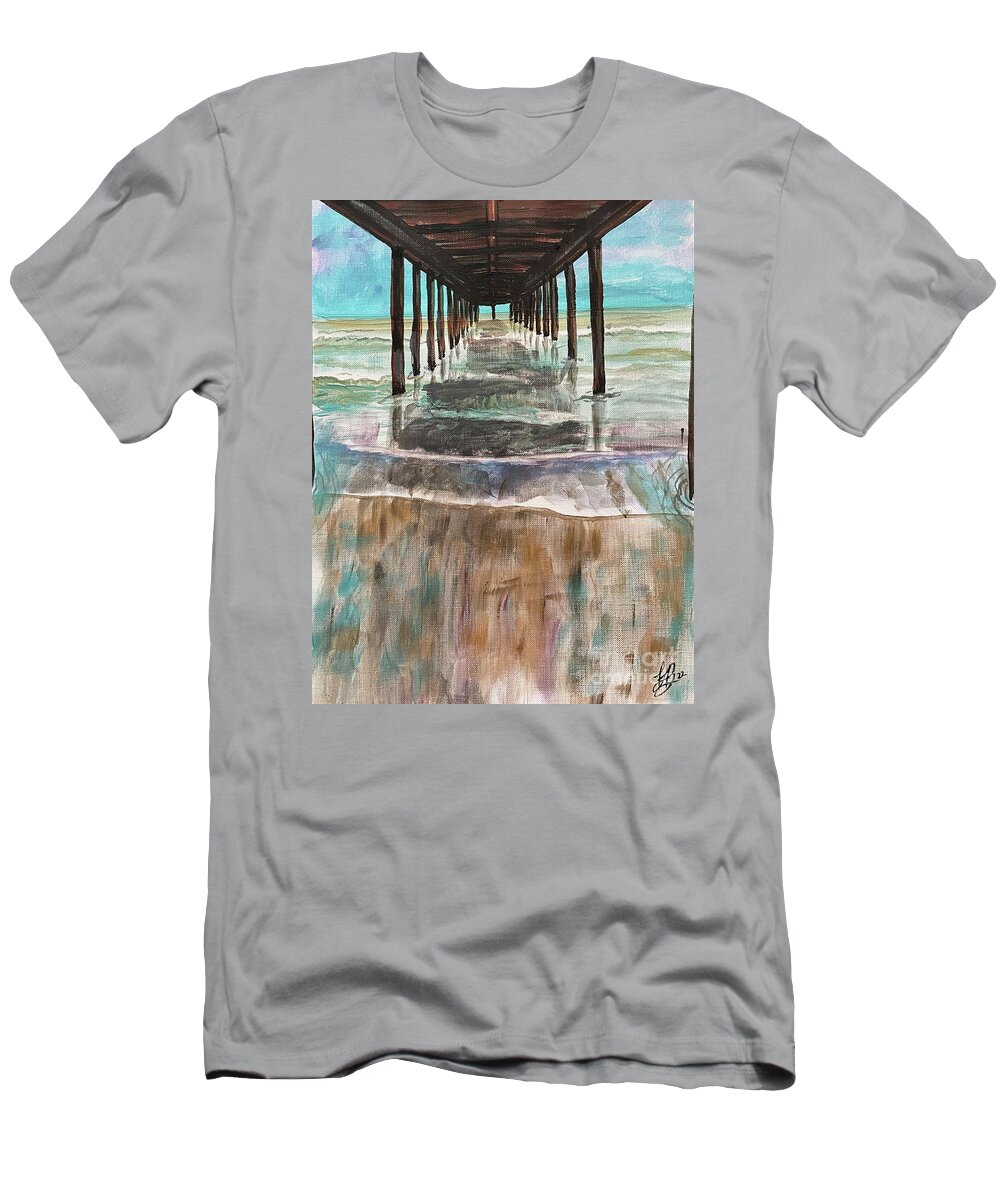 Acrylic Painting T-Shirt featuring the painting Folly Beach Pier by Tonia Anderson
