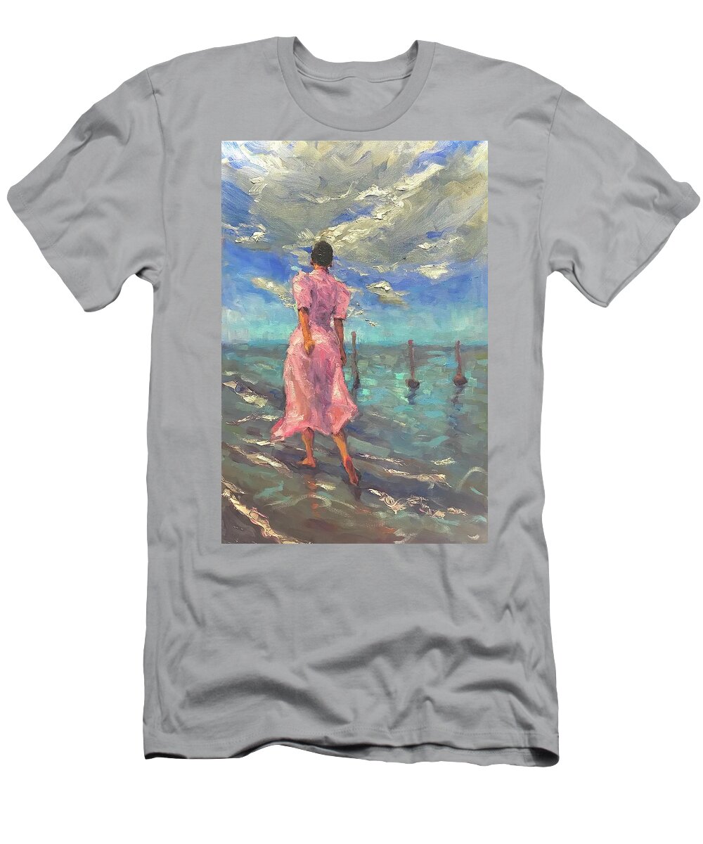 Female T-Shirt featuring the painting Footprints by Ashlee Trcka