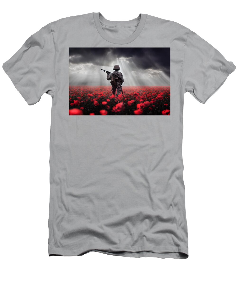 Soldier Poppy Field T-Shirt featuring the digital art For Those Fighting by Airpower Art
