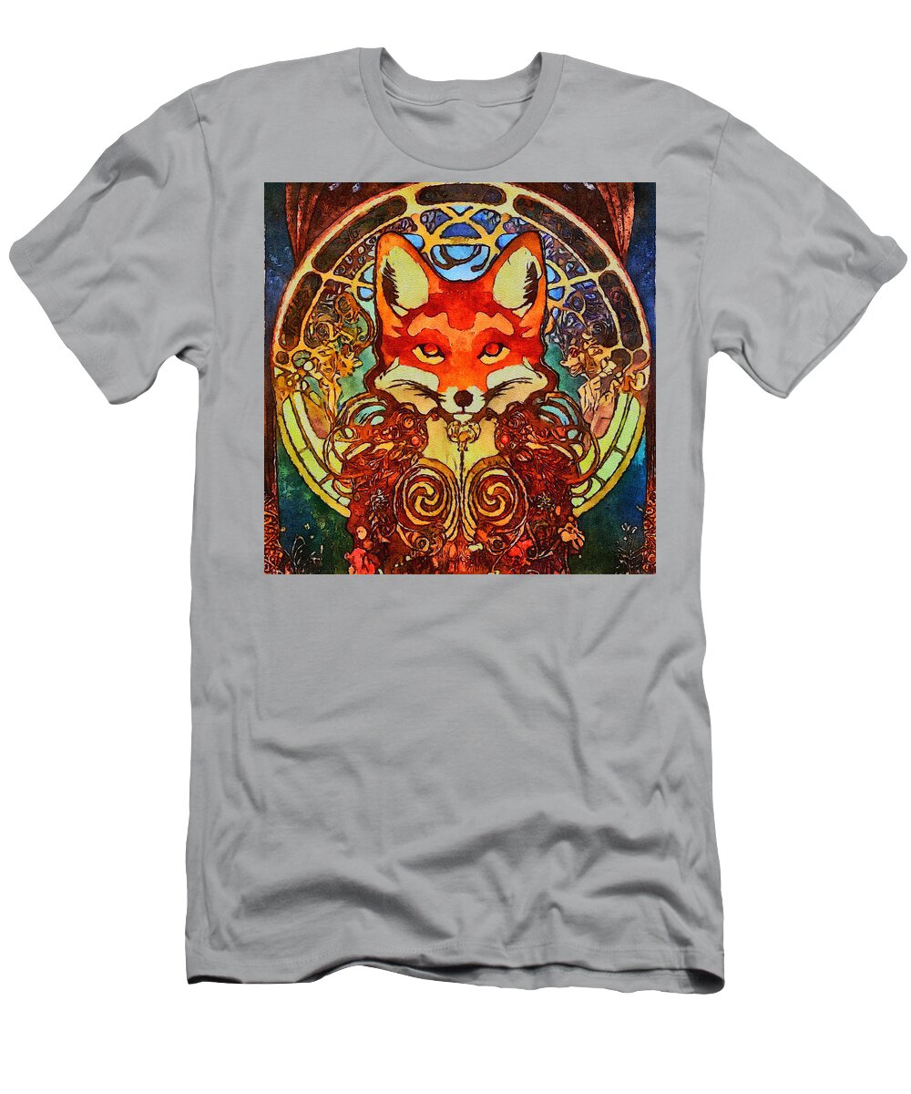 Fox T-Shirt featuring the mixed media Fox Spirit Guide by Ann Leech