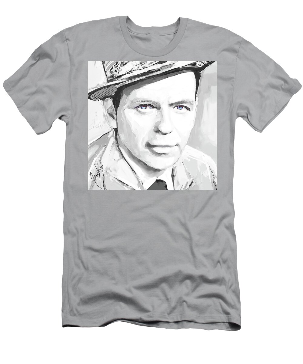 Frank T-Shirt featuring the painting Frank Sinatra I Silver by Jackie Medow-Jacobson