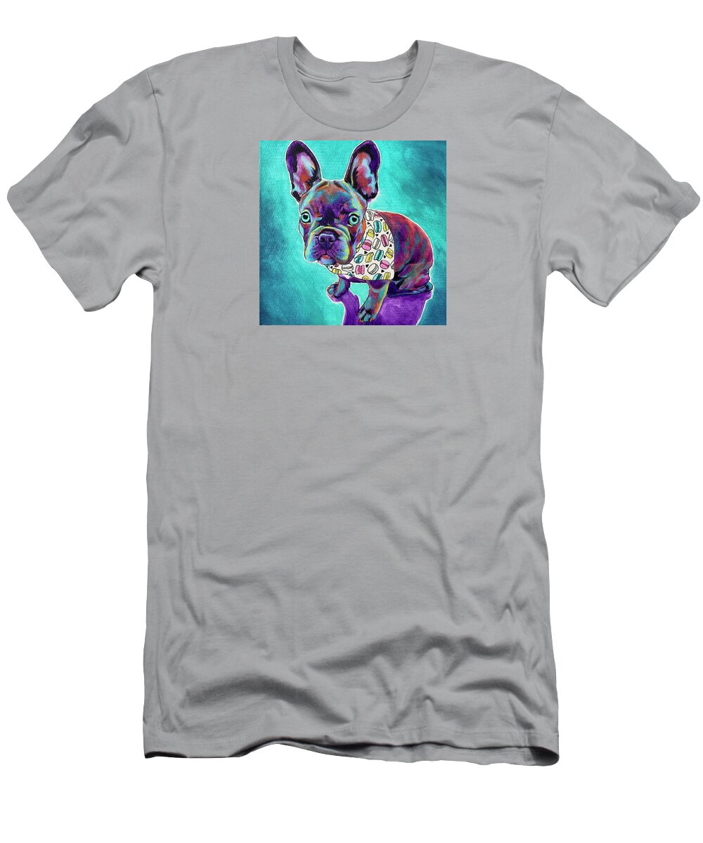 French Bulldog T-Shirt featuring the painting Frenchie - Macaron by Dawg Painter