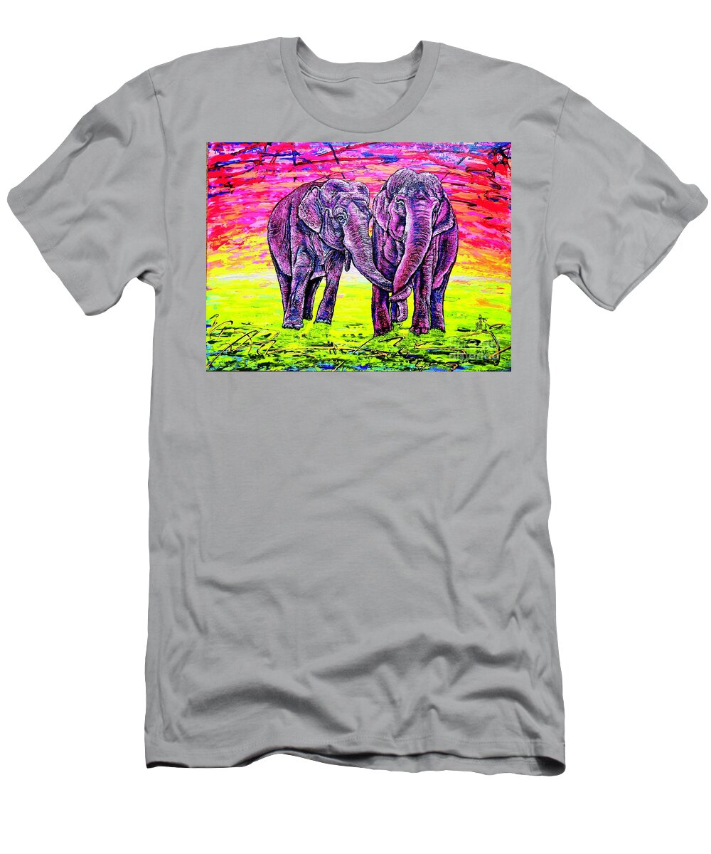 Animals T-Shirt featuring the painting Friends by Viktor Lazarev