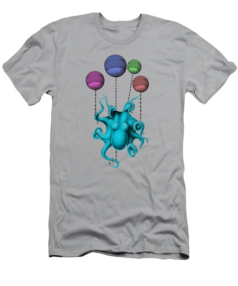 Octopus T-Shirt featuring the digital art Funny Octopus In Soft Pastel Colors by Madame Memento