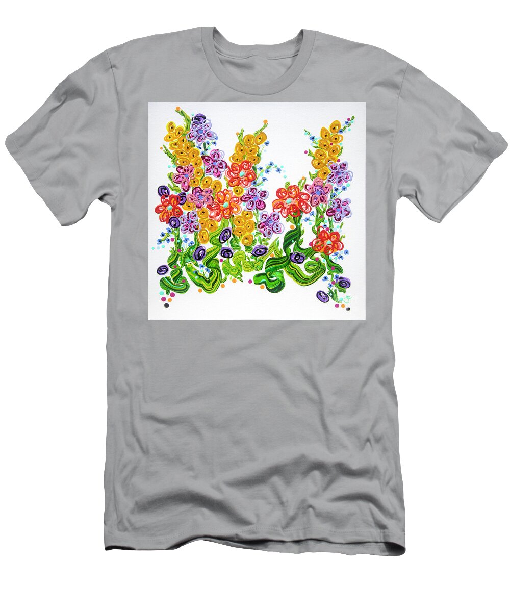 Colorful Florals T-Shirt featuring the painting Garden Circus by Jane Arlyn Crabtree