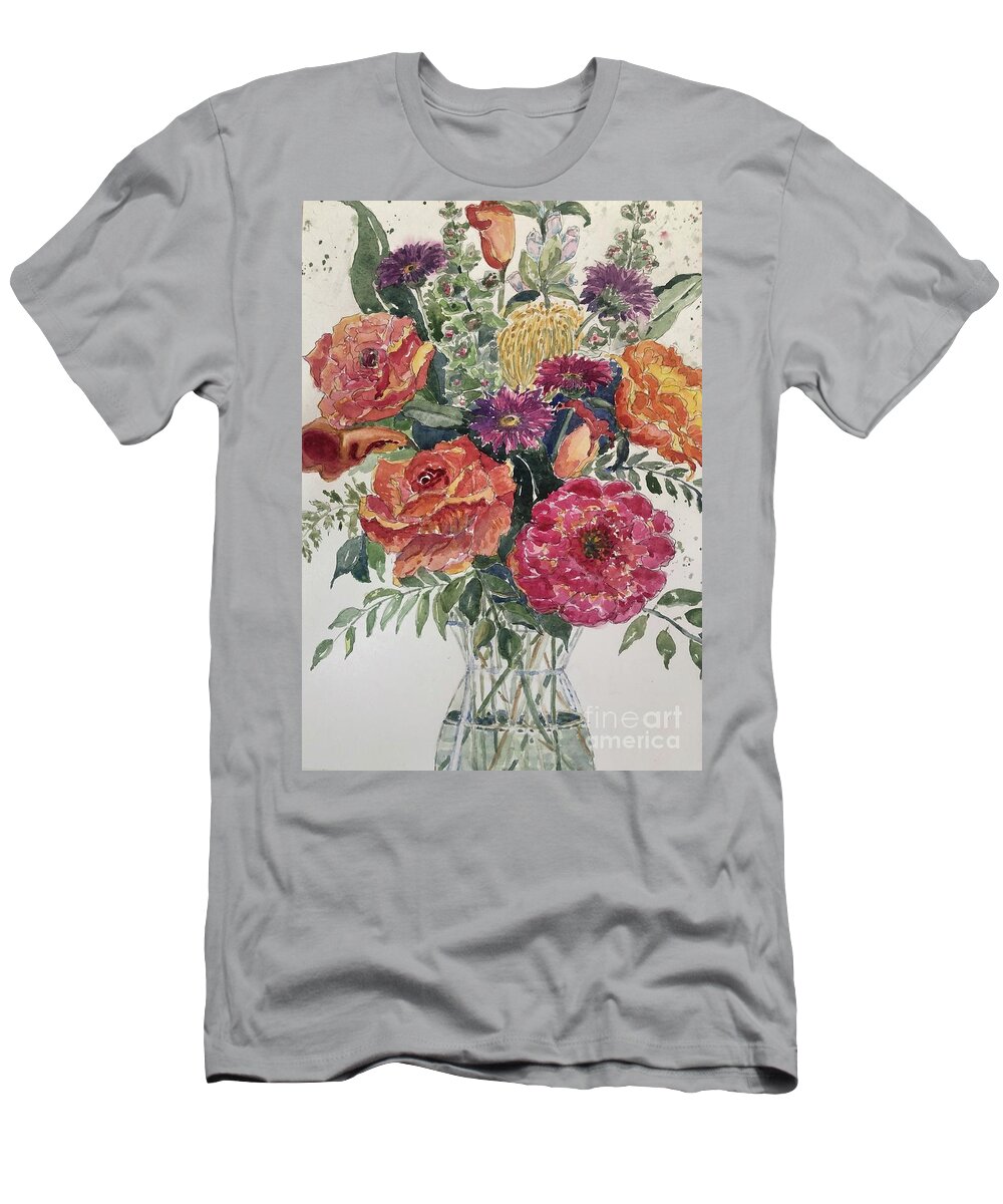 Watercolor Painting T-Shirt featuring the painting Garden Flowers by Kathryn G Roberts