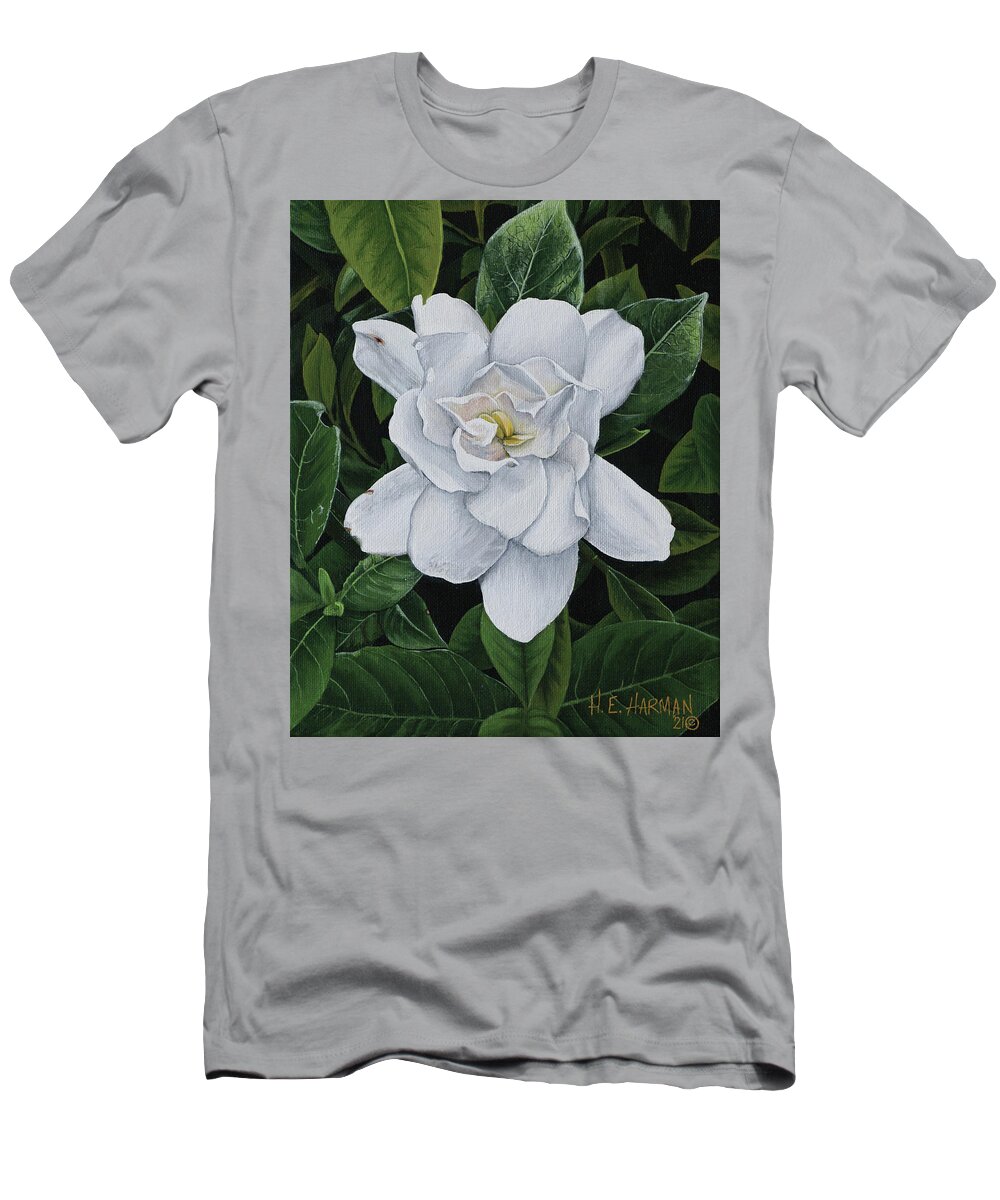 Gardenia T-Shirt featuring the painting Gardenia by Heather E Harman
