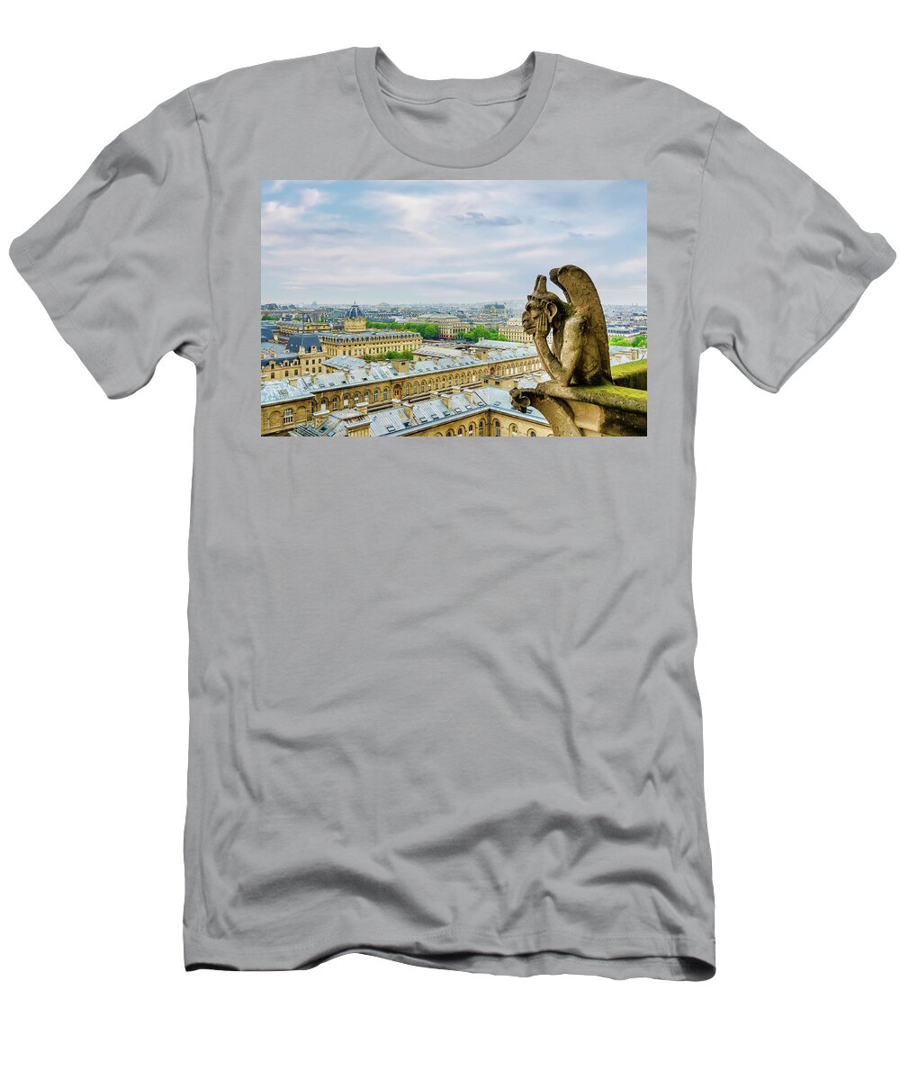 Gargoyle T-Shirt featuring the photograph Gargoyle of Notre Dame Cathedral in Paris I by Alexios Ntounas