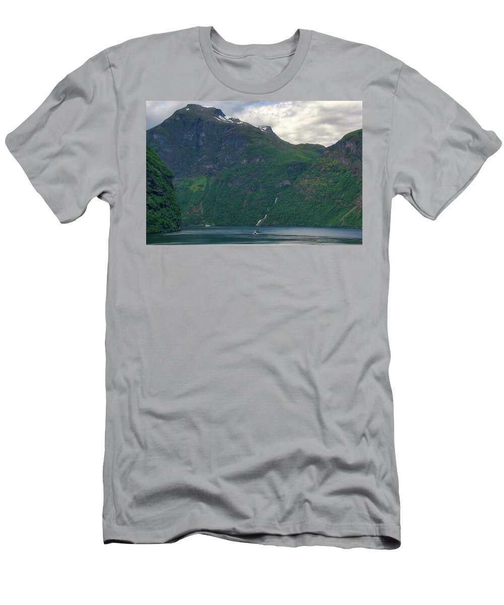 Boat T-Shirt featuring the photograph Geirangerfjord in Norway by Matthew DeGrushe