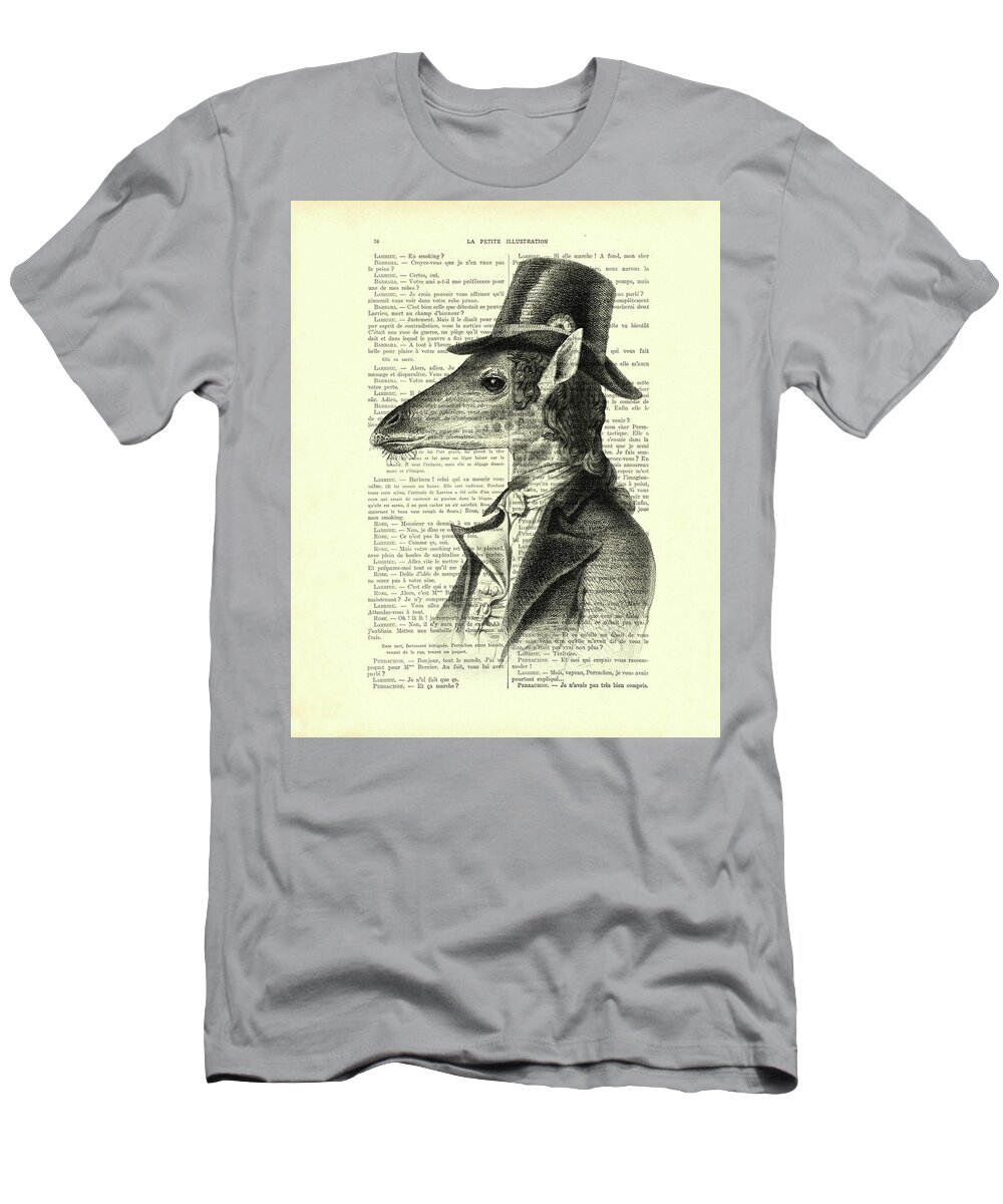 Giraffe T-Shirt featuring the digital art Gentleman giraffe portrait in black and white by Madame Memento