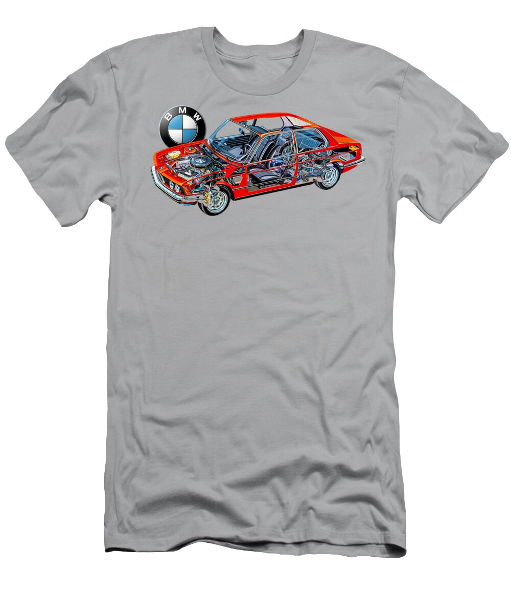 Germany red sport 2 door coupe BMW 3 Series E21. Cutaway automotive art  T-Shirt