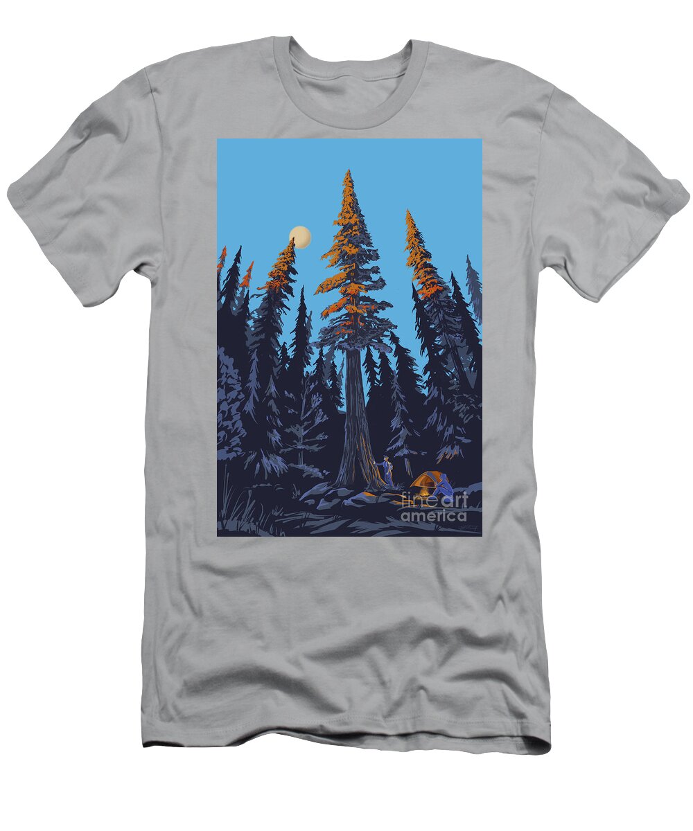 Camping T-Shirt featuring the painting Giant Cedar Grove by Sassan Filsoof