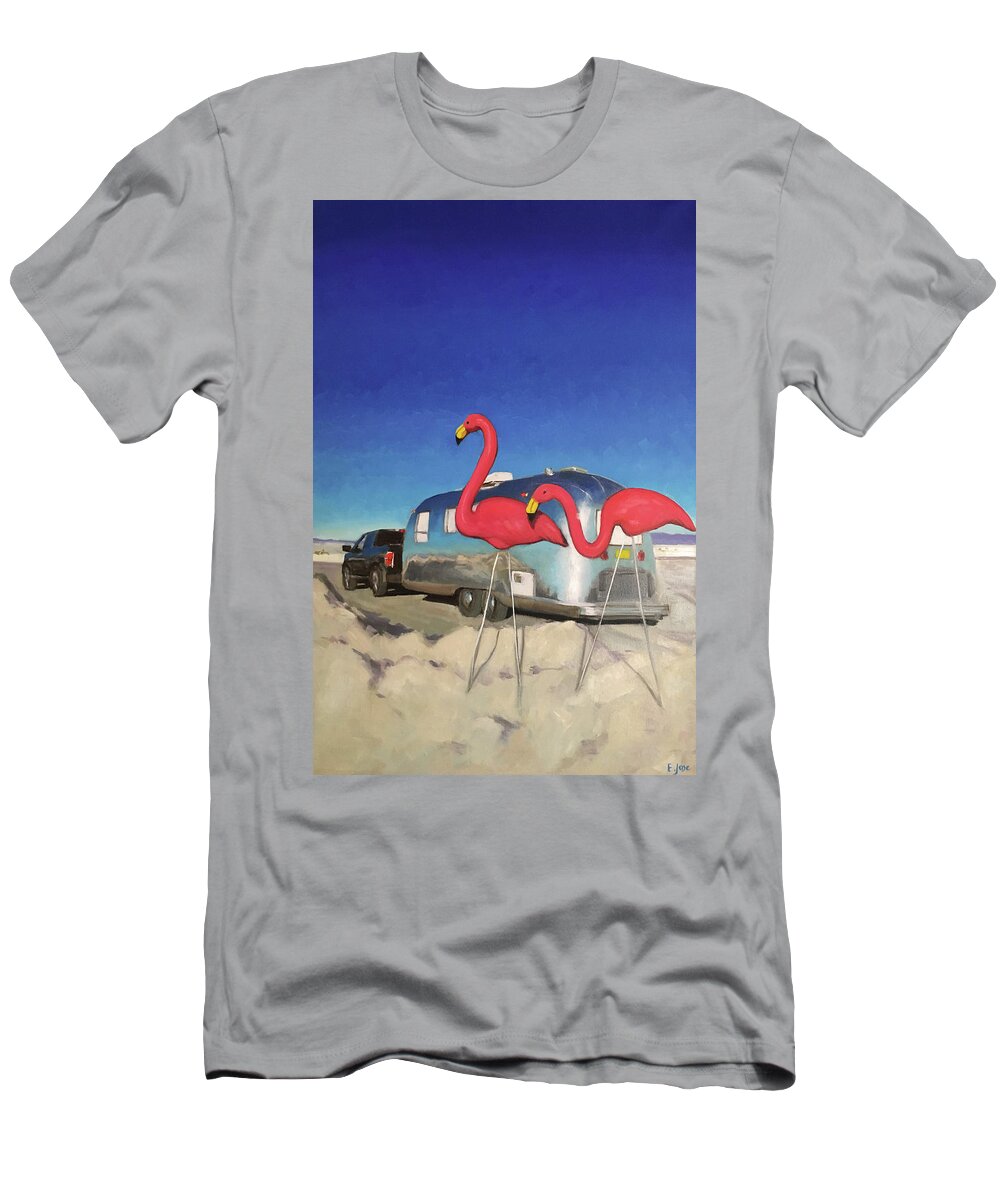 Airstream T-Shirt featuring the painting Giant Flamingos at White Sands by Elizabeth Jose
