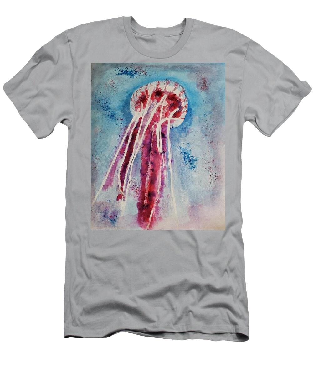 Abstract Aquatic T-Shirt featuring the painting Giant Jellyfish Floating Along by Stacie Siemsen