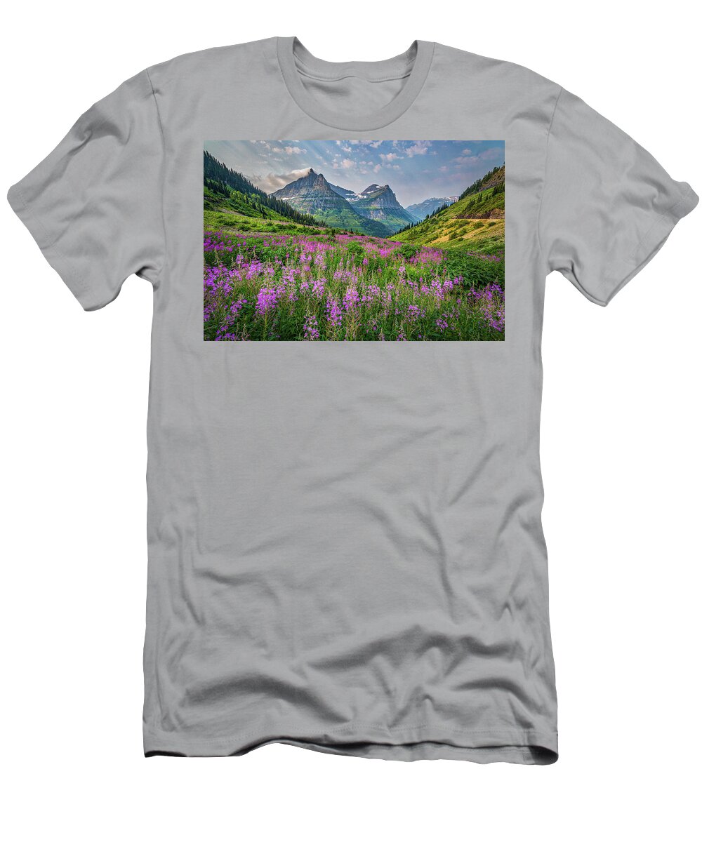 Glacier T-Shirt featuring the photograph Glacier Wildflowers by Peter Tellone