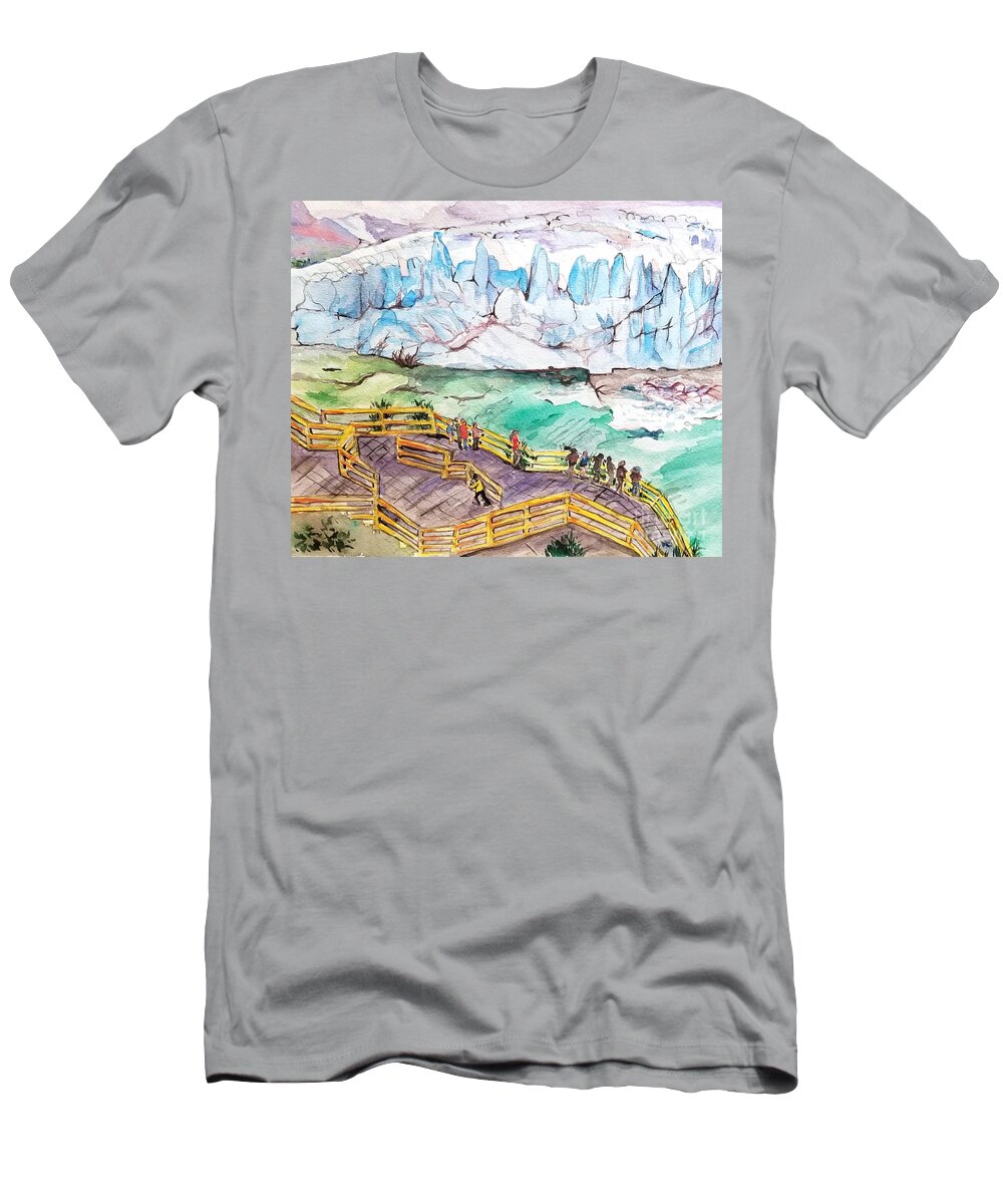 Watercolor Brush Painting Glaciers Icebergs Ocean Brush Painting T-Shirt featuring the painting Glaciers by Leslie Ouyang