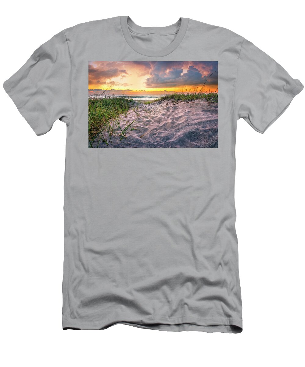 Clouds T-Shirt featuring the photograph Glowing Gold on the Dunes by Debra and Dave Vanderlaan