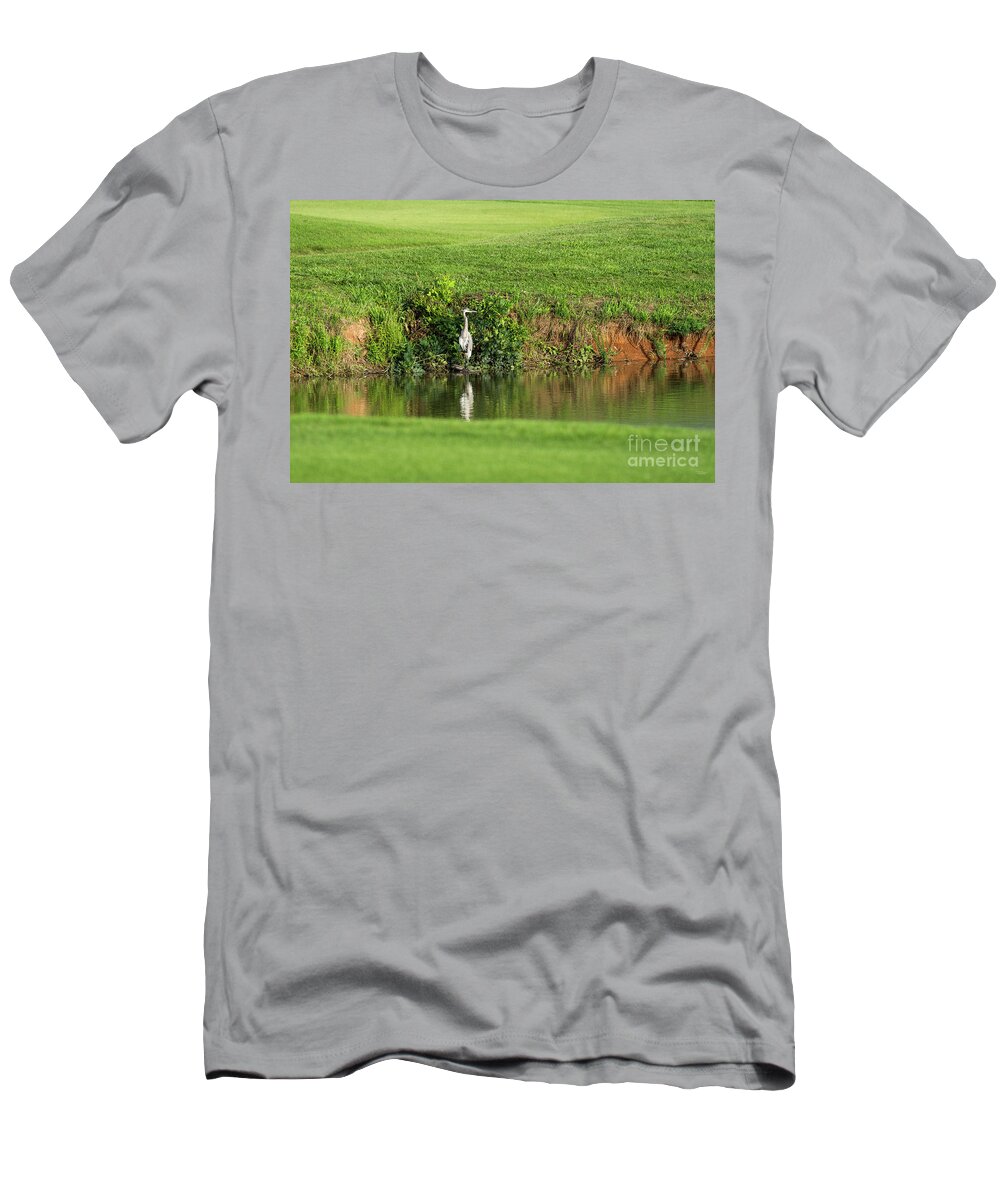 Great Blue Heron T-Shirt featuring the photograph Great Blue Heron Pond Fishing by Jennifer White