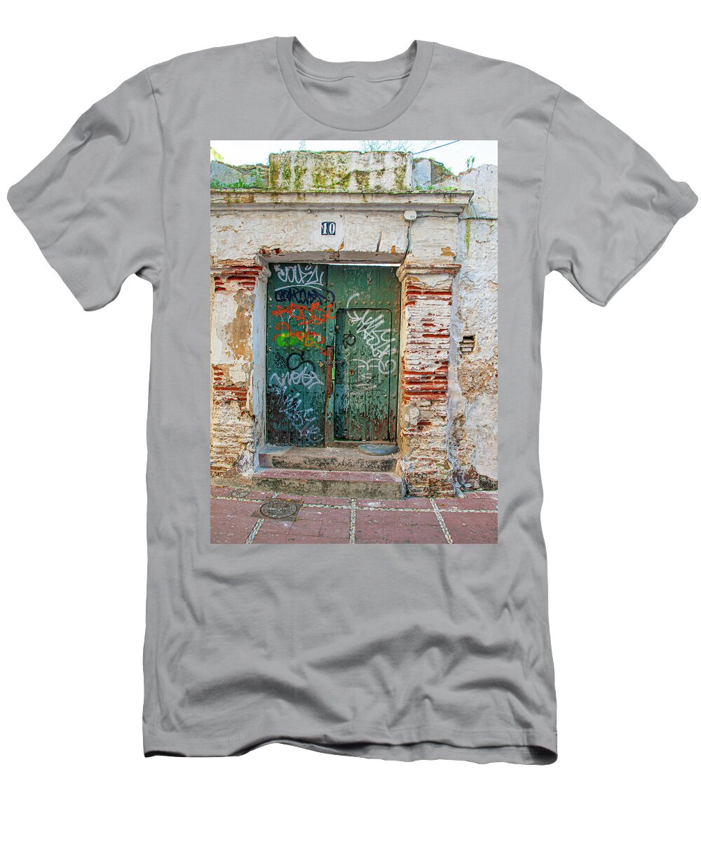 Green T-Shirt featuring the photograph Green Graffiti Door by Denise Strahm
