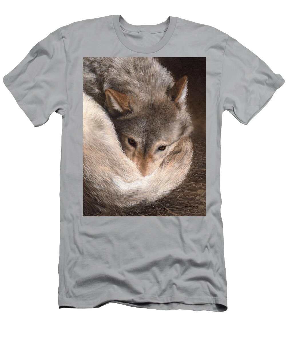 Wolf T-Shirt featuring the painting Grey Wolf Painting by Rachel Stribbling