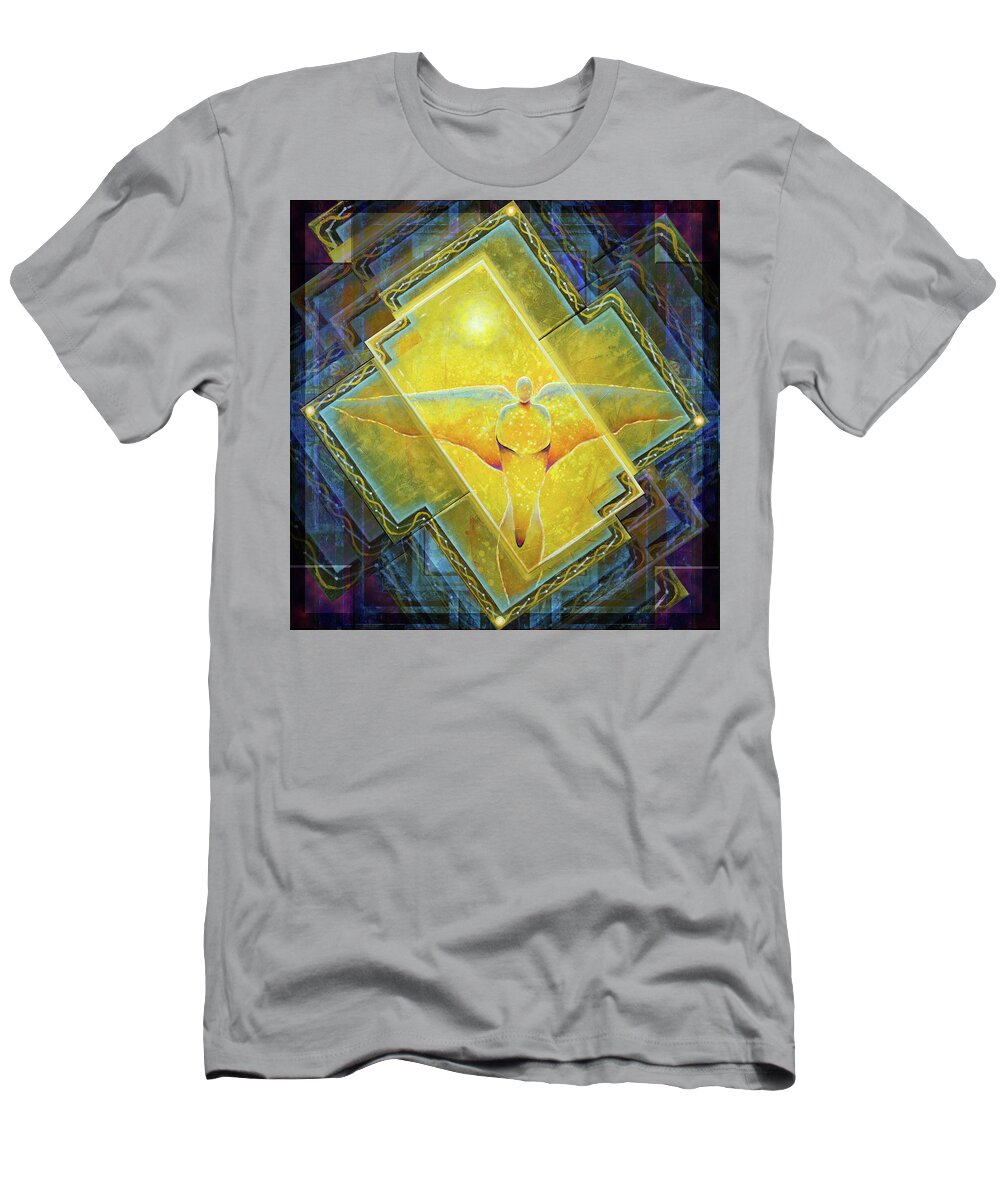 Light T-Shirt featuring the painting Guardian of Light by Kevin Chasing Wolf Hutchins