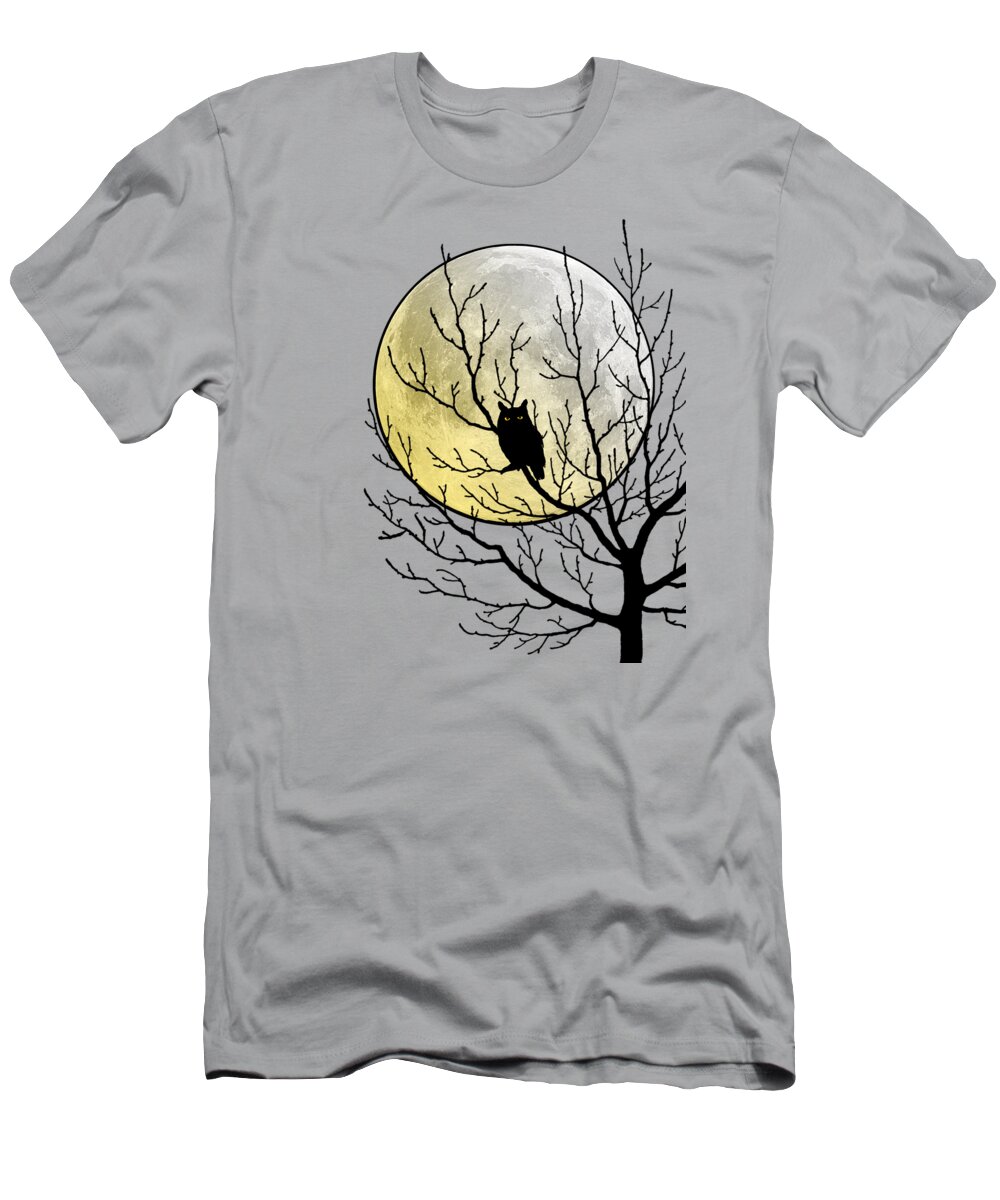 Owl T-Shirt featuring the digital art Halloween owl in a tree by Madame Memento
