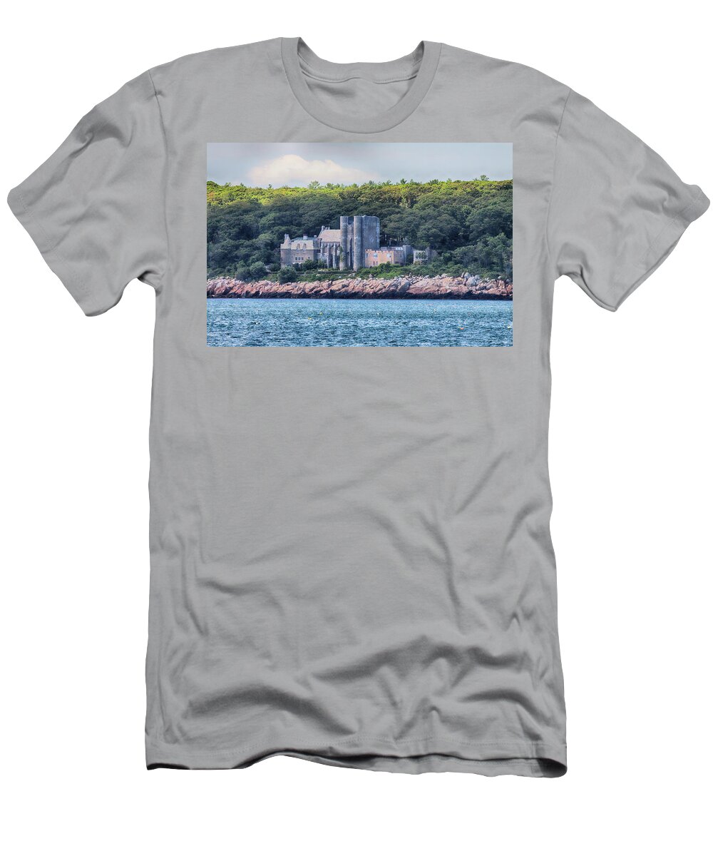 Gloucester Ma T-Shirt featuring the photograph Hammond Castle from the Ocean near Gloucester Massachusetts by Jeff Folger